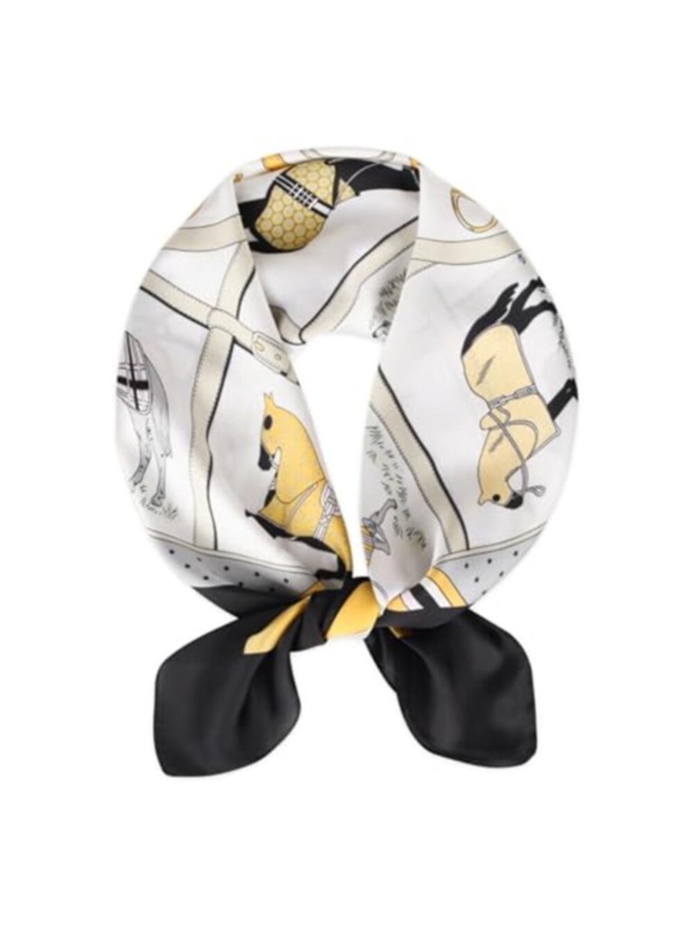 Black Yellow Silk-Like Square Scarf 27.5" Satin Hair Head Neck Bandana